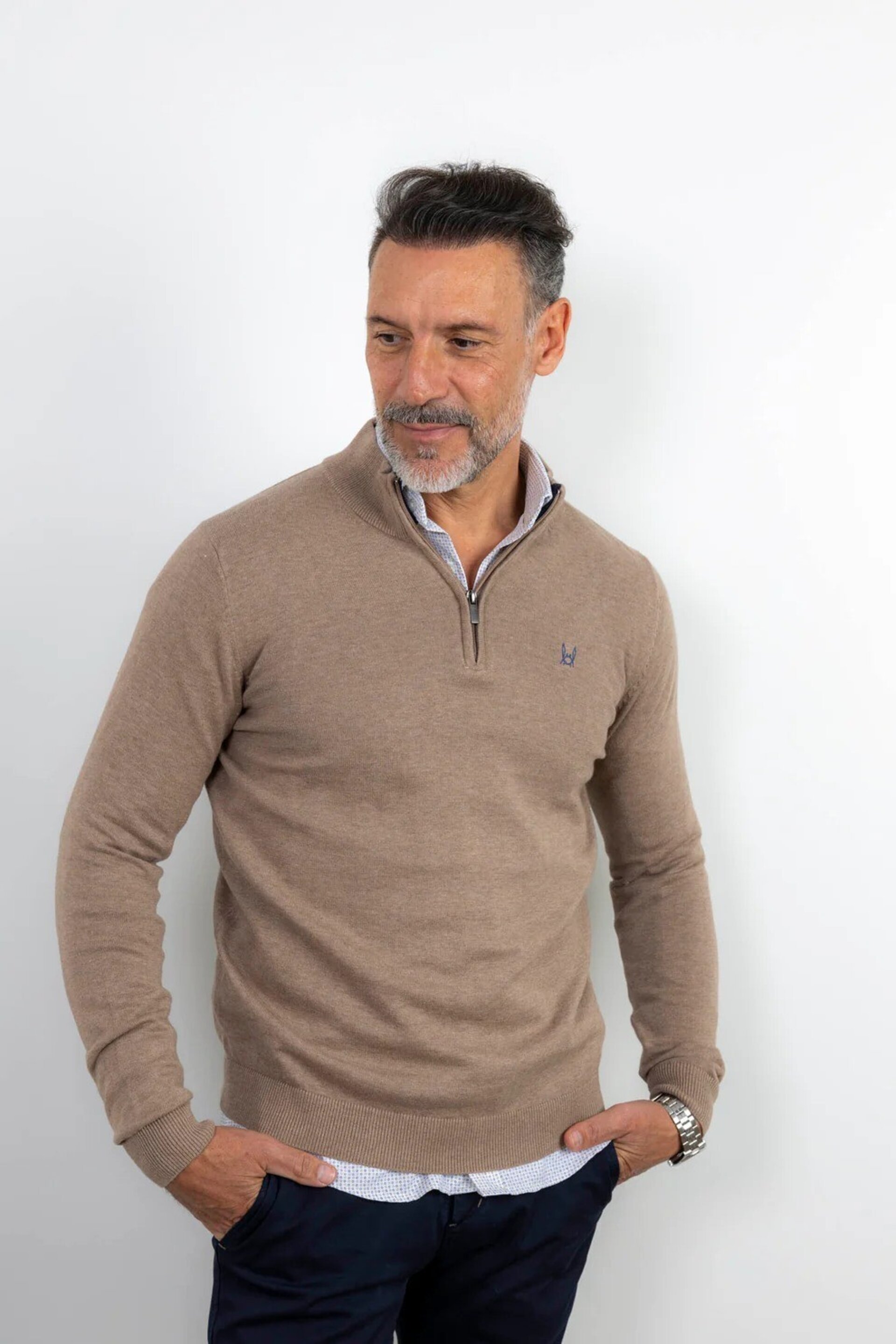 JERSEY MEDIA CREMALLERA BEIGE - 2